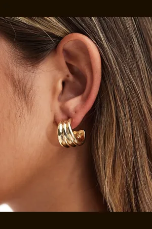 DesignB London Triple layer chunky hoop earrings in
