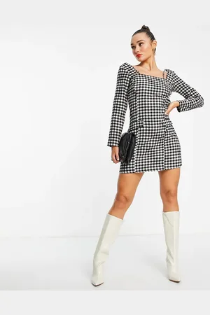 Trendyol Checked mini dress with long sleeves