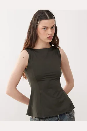Weekday Alicia peplum top in khaki