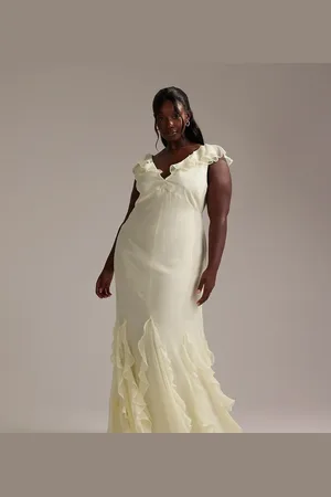 ASOS ASOS DESIGN Curve Bridesmaids flutter sleeve bias maxi dress with godet frill hem in soft