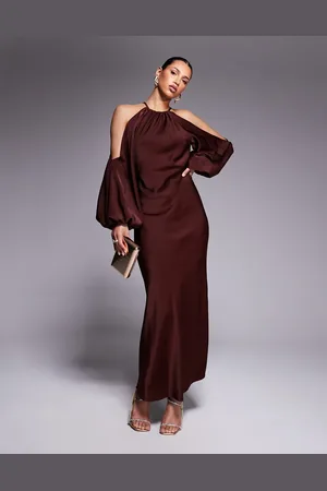 ASOS Cold shoulder blouson maxi dress in rust
