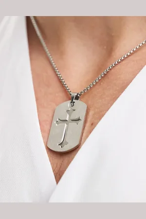 ASOS Waterproof stainless steel necklace with brushed metal cross tag pendant in tone