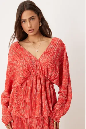 Y.A.S Floral printed plunge front plisse top co-ord in and pink