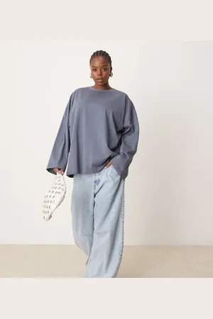 ASOS Curve premium heavyweight cotton oversized long sleeve t-shirt in slate