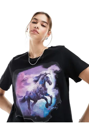 Monki Short sleeve t-shirt in black with wild horse front print
