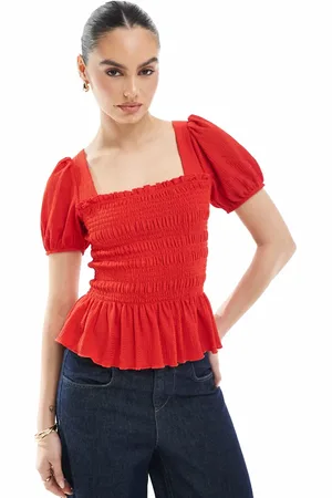 New Look Shirred bodice puff sleeve top in