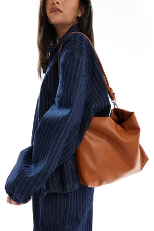 PASQ Rouched top shoulder bag with crossbody strap in tan