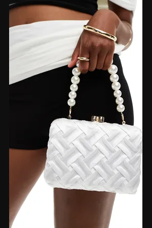 True Decadence Structured satin bag with pearl handle in off
