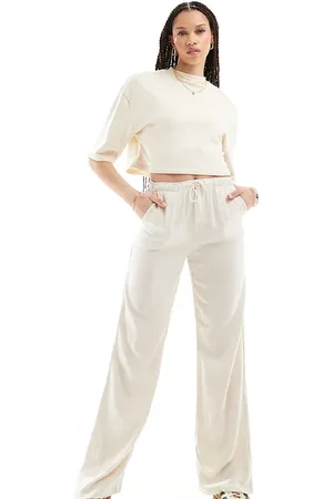 Stradivarius Tall linen look pull on trouser in natural