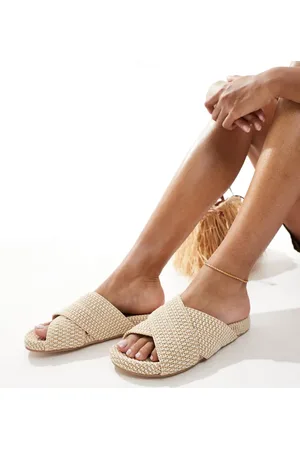 4th & Reckless Woven crossover strap flat sandals in beige
