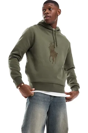Ralph Lauren Tonal large player logo double knit hoodie in dark
