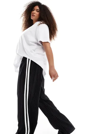 4th & Reckless Exclusive side stripe wide leg trousers in black pinstripe