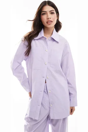MANGO Oversized stripe co-ord shirt in lilac