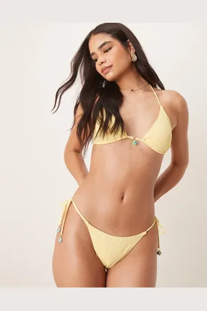 Stradivarius Charm detail tie side bikini bottom in