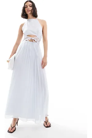 ASOS Halter cowl neck lace tie waist pleat midi