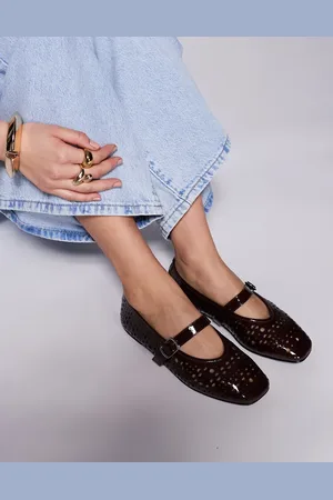 Public Desire Clementina laser cut mary jane ballet flats in brown
