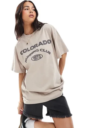ASOS Oversized t-shirt with colorado running graphic in taupe