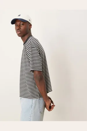 ASOS Boxy oversized t-shirt in navy and white stripe