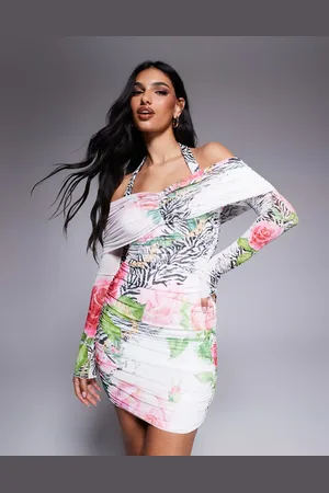 AFRM Fionna halter neckline mini dress with shirring detail in zebra floral
