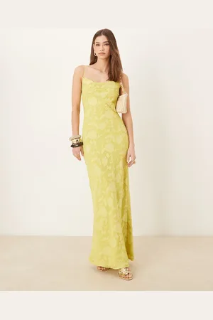 Pretty Lavish Cowl neck jacquard slip maxi dress in chartreuse