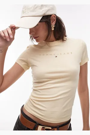 Tommy Hilfiger Slim linear logo t-shirt in butter