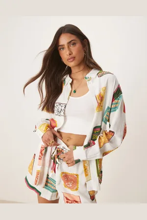 ASOS Oversized linen look shirt co-ord in matchbox print