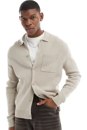 New Look Knitted pocket detail cardigan in stone