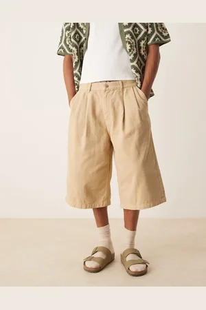 ASOS Longer length double pleated jorts in beige