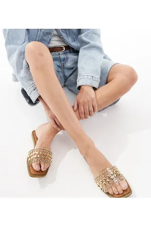 SEQWL SEQWL Honeysuckle Wide Fit flat sandal with studded strap in