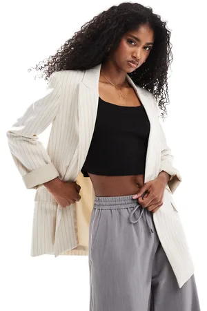 Stradivarius Blazer in beige pinstripe
