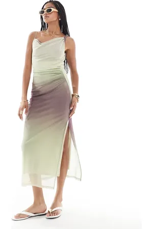 Pull&Bear Ombre mesh cowl neck midi dress in