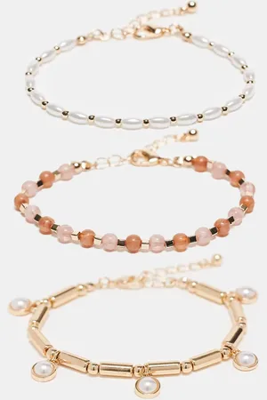 ASOS Pack of 3 braided bracelets with faux pearl charm detail in tone
