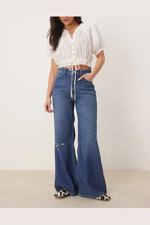 ASOS Soft wide leg jean with rips in bright mid