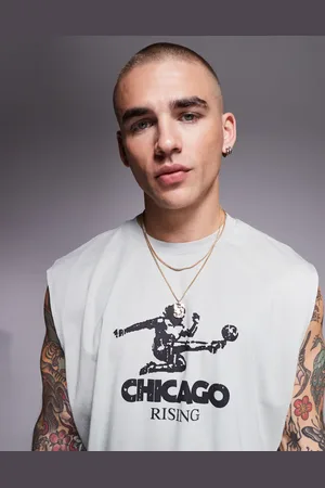 ASOS Oversized vest with front sports graphic in light