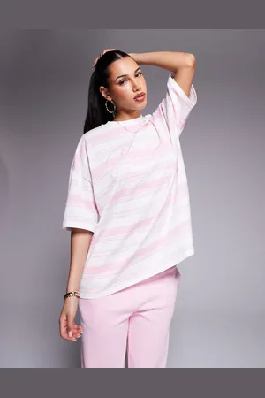 ASOS Weekend Collective stripe tshirt with embroidered logo in pink