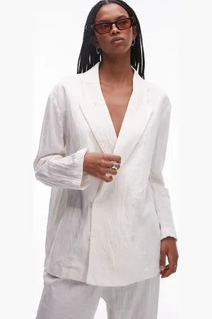 MANGO Plisse linen mix blazer co-ord in