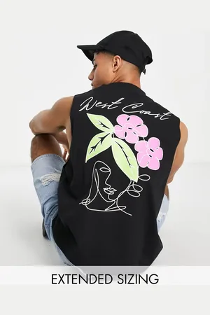 ASOS Relaxed vest in with line drawing back print