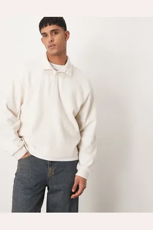 ASOS Oversized boxy lightweight jumper with henley funnel neck in brushed ecru