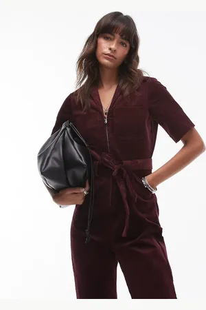 & OTHER STORIES Belted corduroy jumpsuit in burgundy