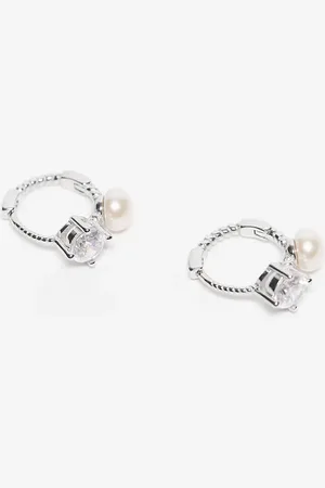 Kingsley Ryan 10mm pearl and gemset huggie hoop earrings in sterling