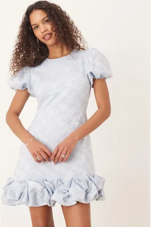 Sister Jane Puff hem jacquard mini dress in powder