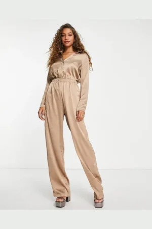 Public Desire Oversized satin utility jumpsuit in camel