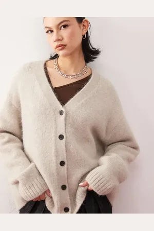 Weekday Emira fluffy knit slouchy cardigan in beige melange