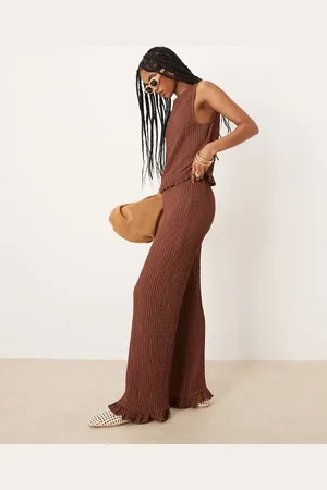 ASOS Frill hem textured wide leg trouser co ord in