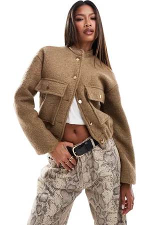 Style Cheat Boucle bomber jacket in khaki