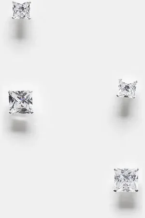 Kingsley Ryan Pack of 2 square crystal stud earrings in sterling