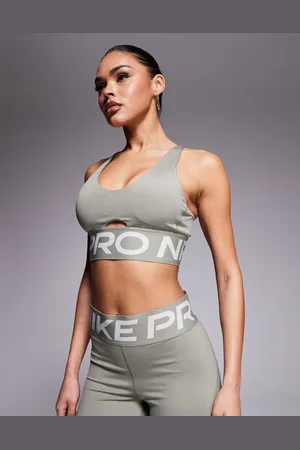 Nike Nike Pro Training Indy medium support plunge sports bra in khaki