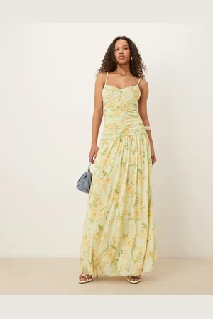 VILA Ruched mesh maxi dress in floral print