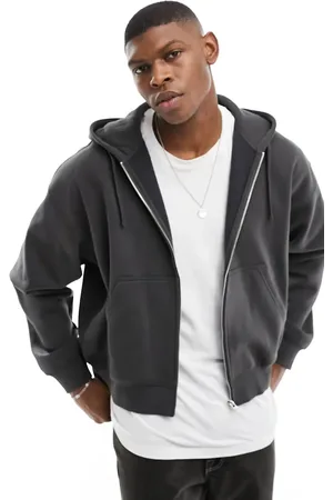 Weekday Boxy fit zip through hoodie in off