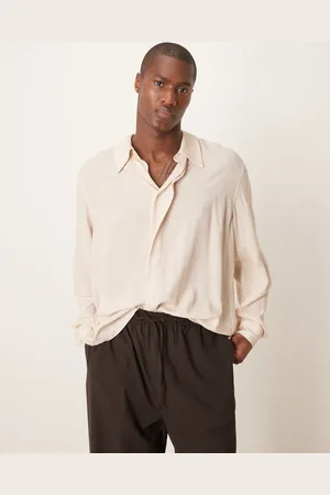 ASOS Relaxed boxy shirt with 70s collar in brown stripe